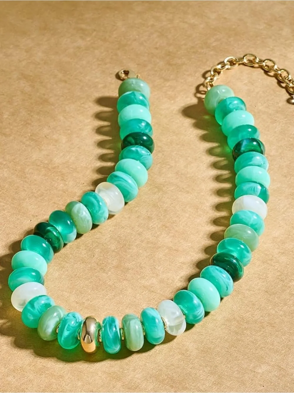 Statement Green Beaded Necklace with Gold Accents